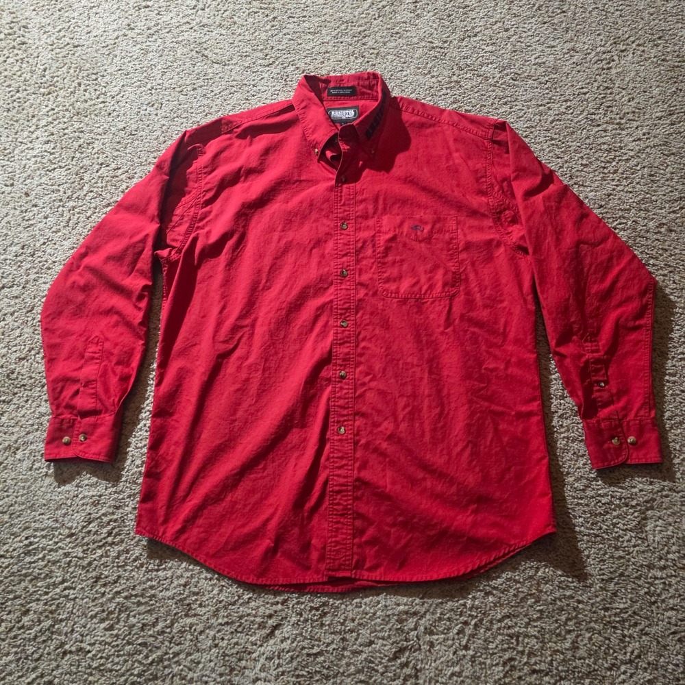 Resistol Rodeo Gear Shirt Mens L Red Ripstop Cotton Western Button Down Long Slv
